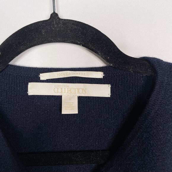 Nordstrom Collection Small S Navy Blue Gray Cashmere Stripe Open Front Cardigan - Picture 6 of 8